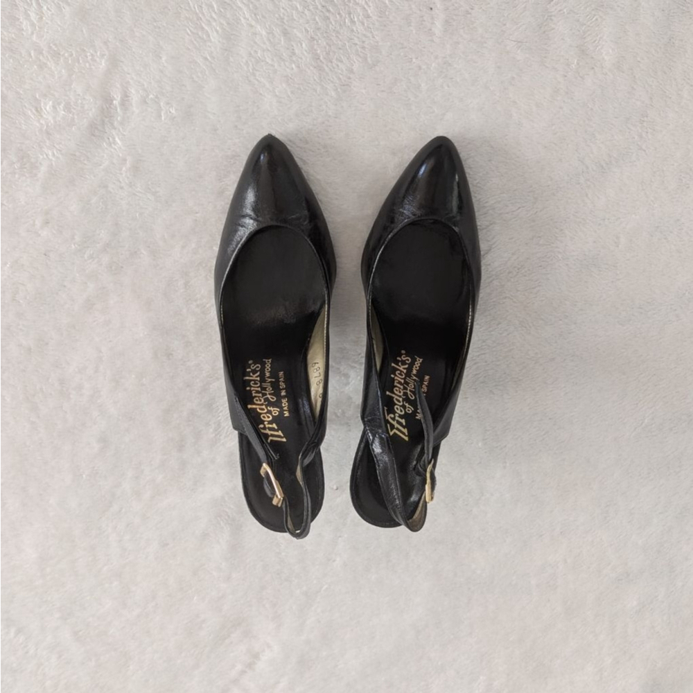 Frederick's of Hollywood Vintage Black Gold Slingback Heels - Size 5 - Picture 7 of 9